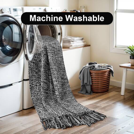 Collive Langer Flurläufer, 6.6x1.8 m, waschbarer Läufer für den Eingangsbereich, schwarz/cremefarben, geflochten, gewebt, Küchenläufer, niedriges Profil, Haustür, Schlafzimmer, Tür