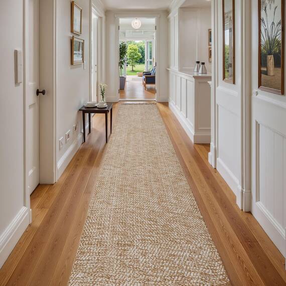 Collive Boho 5,5m Lang Läufer Teppich für Flur Waschbar Küchenläufer Baumwolle Handgewebt Bauernhaus Neutral Teppichläufer Hellbraun/Creme Niedriger Flor Eingangsbereich Bodenläufer für Schlafzimmer