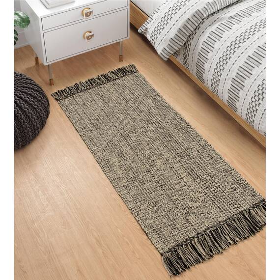 Collive Küchenläufer, handgewebt, wendbar, waschbar, Badezimmerläufer für Eingangsbereich, Natur/Schwarz, Baumwolle, gewebt, Boho, Bauernhaus, Haustür-Teppich für Schlafzimmer, Eingang, Küche, Boden,