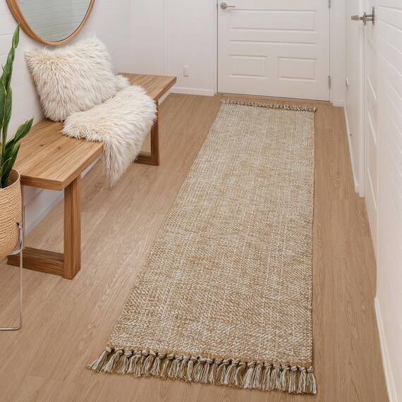 Collive Boho-Läufer für Flure, 6 x 2,1 m, waschbarer Küchenläufer, flaches Profil, neutraler Eingangsbereich, hellbraun/cremefarben, geflochtene Baumwolle, Bodenteppich für Waschküche, Schlafzimmer,