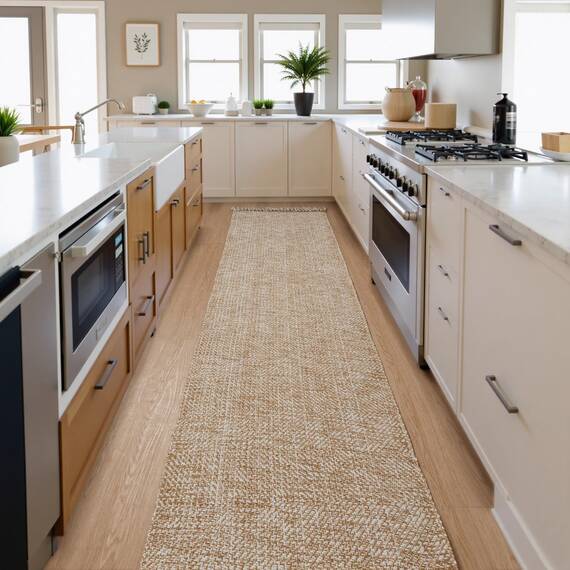 Collive Langer Boho-Läufer-Teppich, 80 x 42 cm, waschbar, für Flur, Hellbraun/Creme, niedriger Flor, Küchenläufer, gewebte Baumwolle, Läufer für Eingangsbereich, Nachttisch
