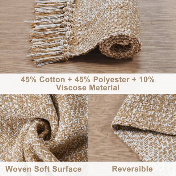 Collive Boho-Läufer für Flure, 6 x 2,1 m, waschbarer Küchenläufer, flaches Profil, neutraler Eingangsbereich, hellbraun/cremefarben, geflochtene Baumwolle, Bodenteppich für Waschküche, Schlafzimmer,