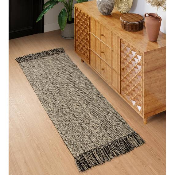 Collive Flur-Läuferteppich, waschbar, Natur/Schwarz, moderner Eingangsläufer, handgewebt, Baumwolle, Boho, Küchenläufer, Teppiche für Schlafzimmer, Waschküche, Haustür, Bauernhaus, Badezimmerteppich,