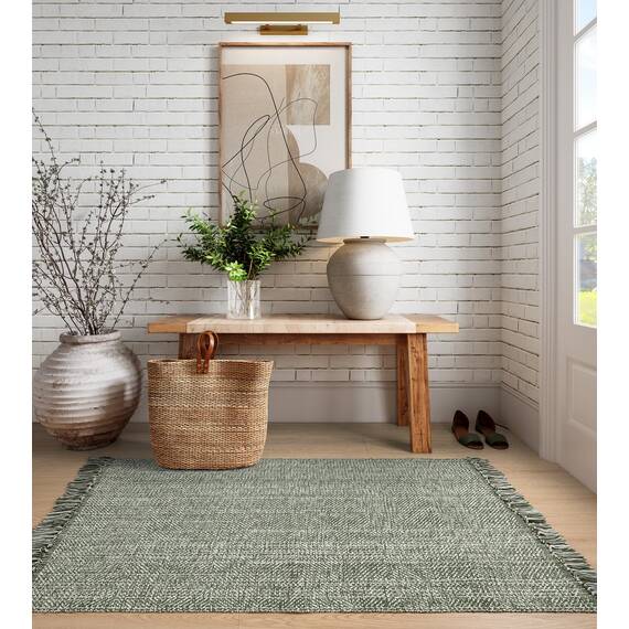 Collive Waschbarer Teppich, moderner, gewebter Küchenteppich, 90 x 150 cm, olivgrün/cremefarben, geflochtene Baumwolle, für den Eingangsbereich, Wohnzimmer, Kinderzimmer, Schlammzimmer, Waschküche
