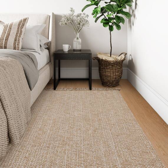 Collive Komfortabler Teppich, 1.2x1.8 m, braun/cremefarben, gewebte Baumwolle, Schlafzimmerteppich, moderner Innen- und Außenbereich, Bodenteppich mit Quaste für Wohnzimmer, Büro, Terrassendekoration