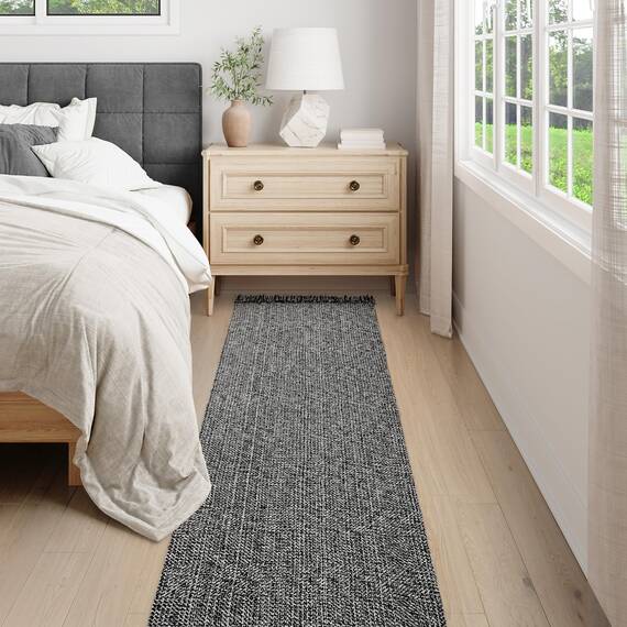 Collive Langer Flurläufer, 6.6x3.4 m, waschbarer Läufer für Innenbereich, Eingangsbereich, schwarz/cremefarben, geflochten, gewebt, Küchenläufer, niedriges Profil, Haustür, Schlafzimmer, Tür