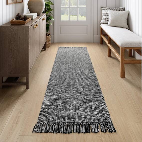Collive Langer Flurläufer, 6.6x1.8 m, waschbarer Läufer für den Eingangsbereich, schwarz/cremefarben, geflochten, gewebt, Küchenläufer, niedriges Profil, Haustür, Schlafzimmer, Tür