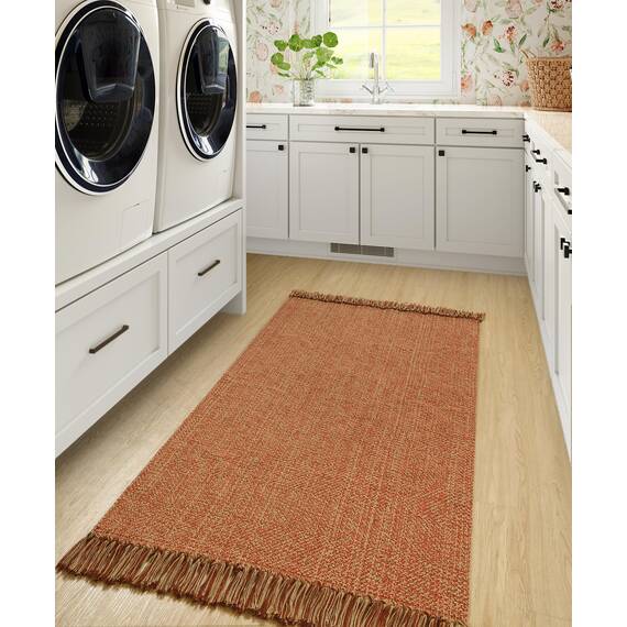 Collive Waschbarer Teppich, 90 x 150 cm, moderner gewebter Küchenteppich, Terrakotta-geflochtener Baumwollteppich, Türmatte, Überwurf, Teppich für Eingangsbereich, Wohnzimmer, Kinderzimmer, Waschküche