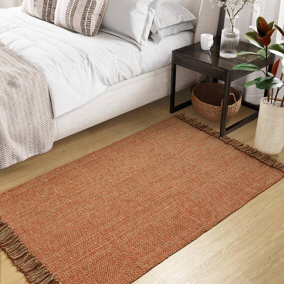 Collive Waschbarer Teppich, 90 x 150 cm, moderner gewebter Küchenteppich, Terrakotta-geflochtener Baumwollteppich, Türmatte, Überwurf, Teppich für Eingangsbereich, Wohnzimmer, Kinderzimmer, Waschküche