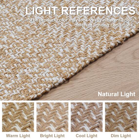 Collive Boho 5,5m Lang Läufer Teppich für Flur Waschbar Küchenläufer Baumwolle Handgewebt Bauernhaus Neutral Teppichläufer Hellbraun/Creme Niedriger Flor Eingangsbereich Bodenläufer für Schlafzimmer