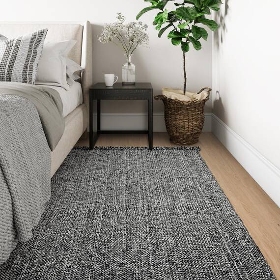 Collive Komfortabler Teppich, 122x152 cm, schwarz/cremefarben, gewebte Baumwolle, Schlafzimmerteppich, moderner Innenbereich, Teppich mit Quaste für Wohnzimmer, Büro, Terrassendekoration