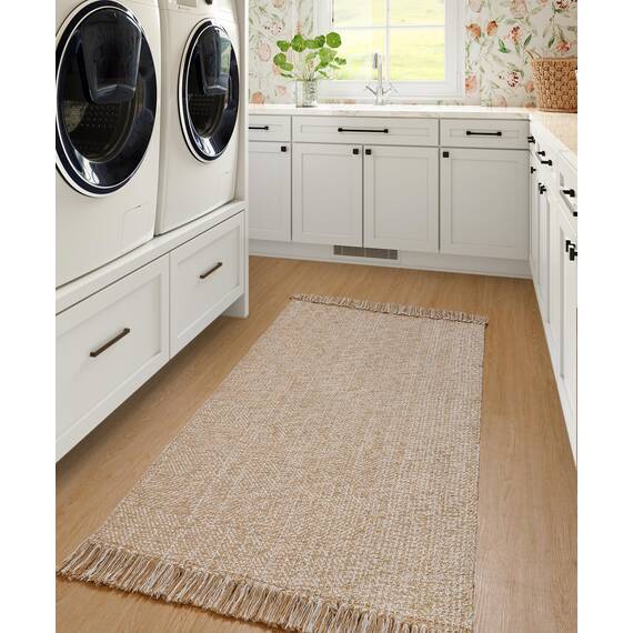 Collive Waschbarer Teppich, 90x152 cm, moderne gewebte Küchenteppiche, braun/cremefarbener geflochtener Baumwollteppich für den Innenbereich, Fußmatte, Überwurf, Schlammzimmer, Waschküche