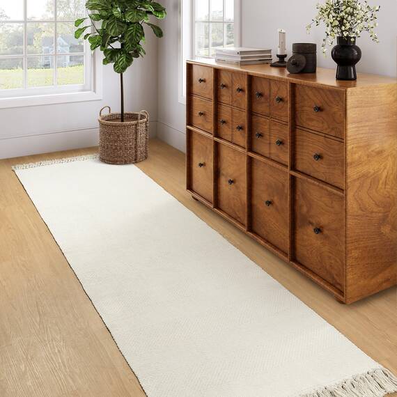Collive Langer Flurläufer, 6.6x1.8 m, waschbarer Läufer für Innenbereich, Eingangsbereich, weiß/cremefarben, geflochten, gewebt, Küchenläufer, niedriges Profil, Haustür, Schlafzimmer, Tür