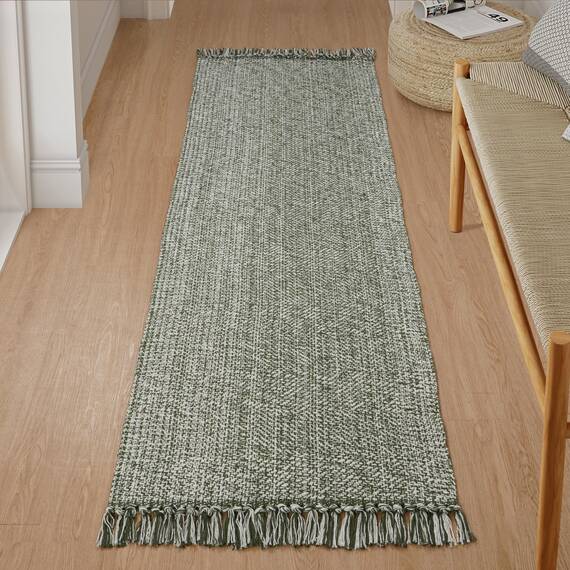 Collive Boho-Läufer für Flure, 6 x 2,1 m, waschbarer Küchenläufer, flaches Profil, neutraler Eingangsbereich, olivgrün/cremefarben, geflochtene Baumwolle, Bodenteppich für Waschküche, Schlafzimmer,