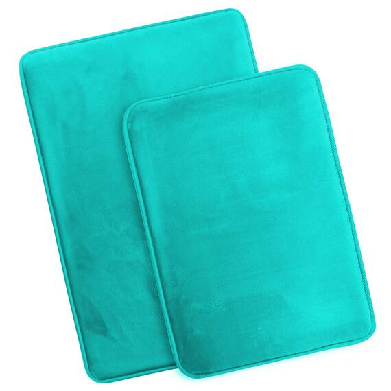 Clara Clark, Samt-Memory-Schaum Badteppiche Ultraweicher, Rutschfester und saugfähiger Badezimmerteppich Fleece, Blaugrün, Blau, 17 x 24 + 20 x 32, 2