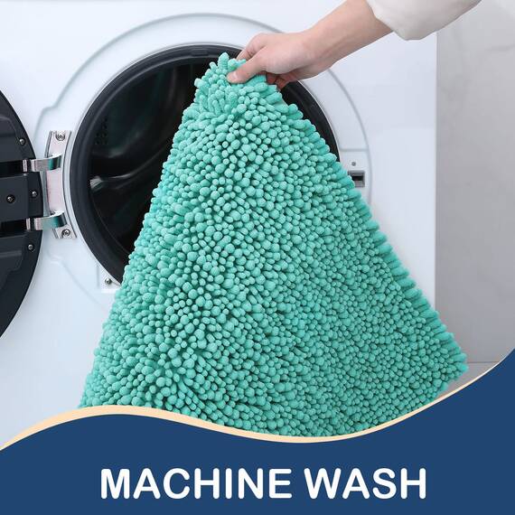 Arotive Luxuriöser Chenille-Badezimmerteppich, extra weich, dick, saugfähig, zottelige Badteppiche, rutschfest, maschinenwaschbar, trocknergeeignet, Dusche und Badewanne (61x129 cm, Blaugrün)