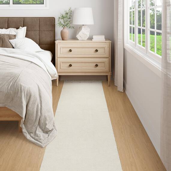 Collive Langer Flurläufer, 6.6x3.4 m, waschbarer Läufer für Innenbereich, Eingangsbereich, weiß/cremefarben, geflochten, gewebt, Küchenläufer, niedriges Profil, Haustür, Schlafzimmer, Tür