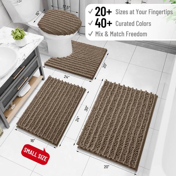 Arotive Luxuriöser Chenille-Badezimmerteppich, extra weich, dick, saugfähig, zottelig, rutschfest, maschinenwaschbar, trocknergeeignet, Plüsch-Badematten für Badezimmer, Dusche und Badewanne, 61 x 152