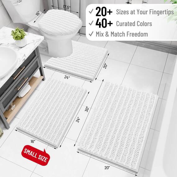 Arotive Luxuriöser Chenille-Badezimmerteppich, extra weich, dick, saugfähig, zottelig, rutschfest, maschinenwaschbar, trocken, Plüsch-Badematte für Badezimmer, Dusche und Badewanne (43.2x61 cm, weiß)