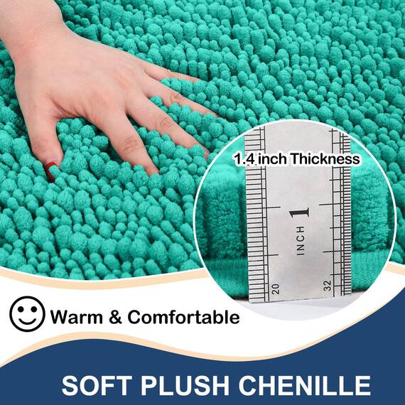 Arotive Luxuriöser Chenille-Badezimmerteppich, extra weich, dick, saugfähig, zottelige Badteppiche, rutschfest, maschinenwaschbar, trocknergeeignet, Dusche und Badewanne (61x129 cm, Blaugrün)