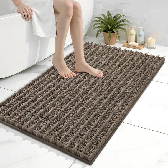 Arotive Luxuriöser Chenille-Badezimmerteppich, extra weich, dick, saugfähig, zottelig, rutschfest, maschinenwaschbar, trocknergeeignet, Plüsch-Badematten für Badezimmer, Dusche und Badewanne, 91 x 61