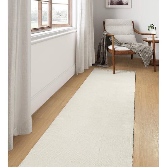 Collive Langer Flurläufer, 6.6x3.4 m, waschbarer Läufer für Innenbereich, Eingangsbereich, weiß/cremefarben, geflochten, gewebt, Küchenläufer, niedriges Profil, Haustür, Schlafzimmer, Tür