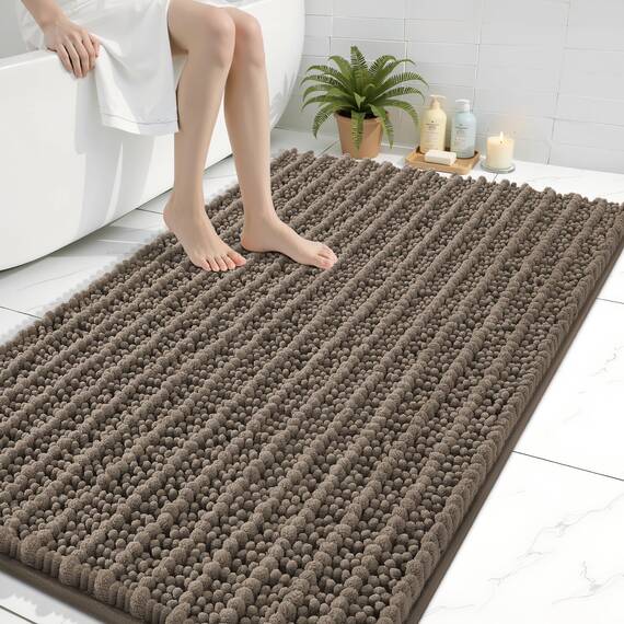 Arotive Luxuriöser Chenille-Badezimmerteppich, extra weich, dick, saugfähig, zottelig, rutschfest, maschinenwaschbar, trocknergeeignet, Plüsch-Badematten für Badezimmer, Dusche und Badewanne, 81,3 x