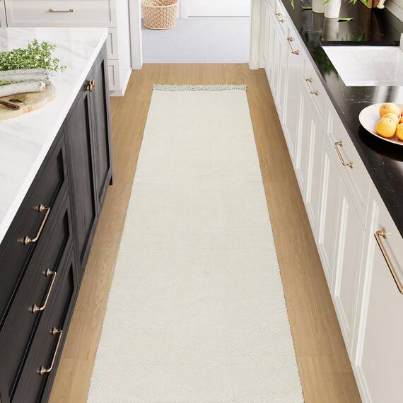 Collive Langer Flurläufer, 6.6x3.4 m, waschbarer Läufer für Innenbereich, Eingangsbereich, weiß/cremefarben, geflochten, gewebt, Küchenläufer, niedriges Profil, Haustür, Schlafzimmer, Tür