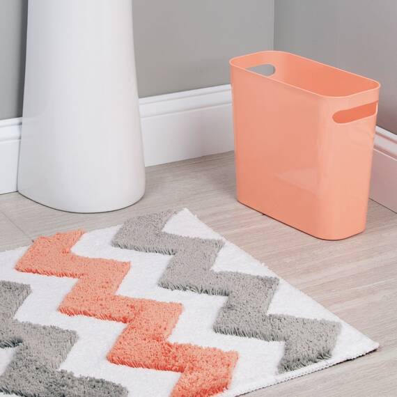 iDesign 19054EU Mikrofaser-Teppich Chevron, 86 x 53 cm, grau / koralle