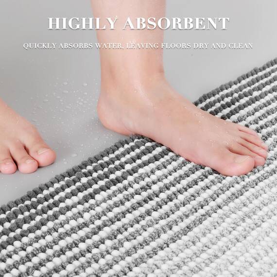 BSICPRO Badezimmerteppiche und -matten-Sets, 2-teilig, dick, saugfähig, Chenille, Badematten-Set, rutschfest, weich, zottelig, Badezimmer, maschinenwaschbar (50.8 x 81.3 cm Plus 40.6 x 61 cm, grau)