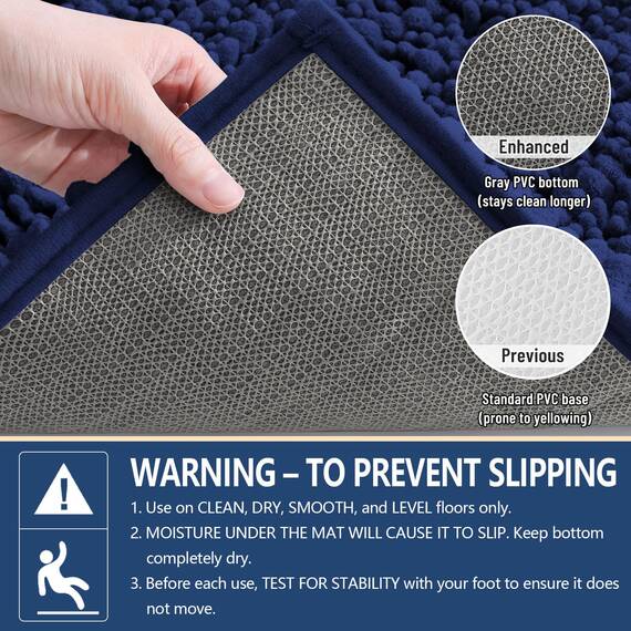 Arotive Luxuriöse Chenille-Badezimmerteppichmatte, extra weich, dick, saugfähig, zottelig, rutschfest, maschinenwaschbar, trocken, Wohnzimmer und Waschküche (61x152 cm, marineblau)