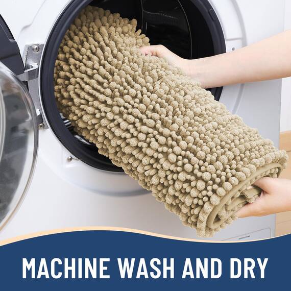 Arotive Luxuriöse Chenille-Badezimmerteppichmatte, extra weich, dick, saugfähig, zottelig, rutschfest, maschinenwaschbar, trocken, Wohnzimmer und Waschküche (61x152 cm, Beige)