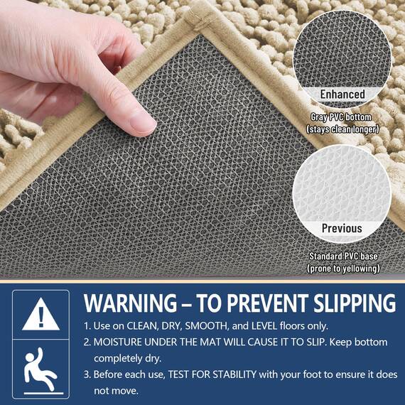 Arotive Luxuriöse Chenille-Badezimmerteppichmatte, extra weich, dick, saugfähig, zottelig, rutschfest, maschinenwaschbar, trocken, Wohnzimmer und Waschküche (61x152 cm, Beige)