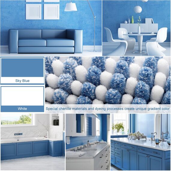 BSICPRO Badezimmerteppiche und -Matten-Sets, 2-teiliges dickes, saugfähiges Chenille-Badvorleger-Set, rutschfest, weich, zottelig, Badezimmer-Fußmatten für Badezimmer, maschinenwaschbar (Himmelblau,