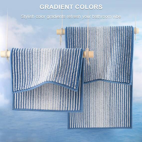 BSICPRO Badezimmerteppiche und -matten, dick, saugfähig, Chenille, Badematten-Set, rutschfest, weich, zottelig, für Badezimmer, maschinenwaschbar (Himmelblau, 50,8 x 81,3 cm plus 40,6 x 61 cm)