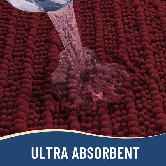 Arotive Luxuriöse Chenille-Badezimmerteppichmatte, extra weich, dick, saugfähig, zottelig, rutschfest, maschinenwaschbar, trocknergeeignet, Dusche und Badewanne (61x152 cm, Burgunderrot)