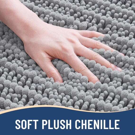 Arotive Chenille-Badezimmerteppichmatte, extra weich, dick, saugfähig, zottelig, rutschfest, maschinenwaschbar, trocknergeeignet, Plüsch-Badläufer, Wohnzimmer und Waschküche (61x152 cm, hellgrau)
