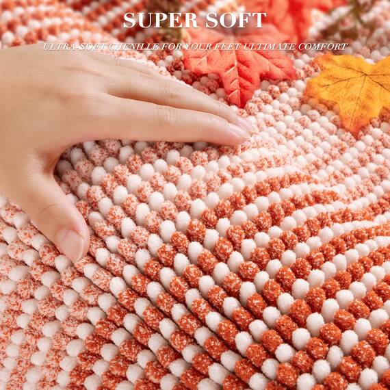Badezimmerteppiche und -matten, 2-teiliges dickes, saugfähiges Chenille-Badvorleger-Set, rutschfest, weich, zottelig, Badezimmer-Fußmatten für Badezimmer, maschinenwaschbar (Sunset Orange, 61 x 177,8