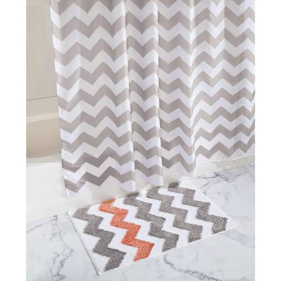 iDesign 19054EU Mikrofaser-Teppich Chevron, 86 x 53 cm, grau / koralle