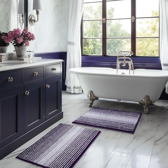 BSICPRO Badezimmerteppiche und -matten, 2-teiliges dickes, saugfähiges Chenille-Badvorleger-Set, rutschfest, weich, zottelig, Badezimmer-Fußmatten für Badezimmer, maschinenwaschbar (Mauve Wine, 50,8 x