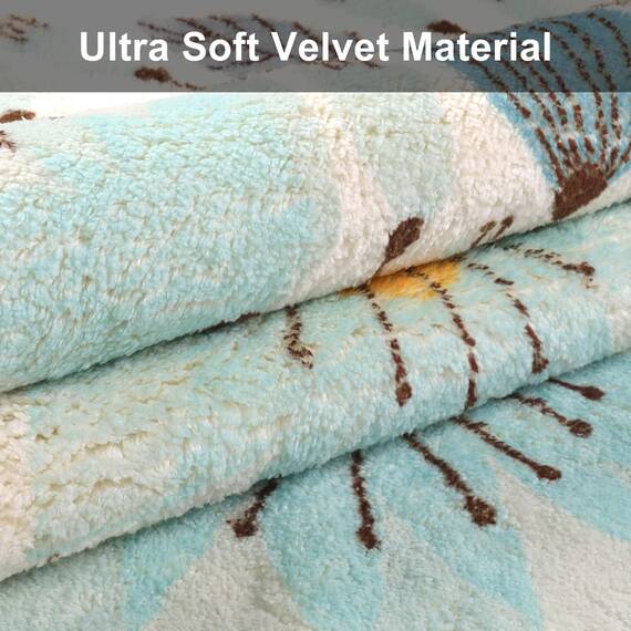 Uphome Runder Teppich fürs Schlafzimmer, Badematte mit Pompon-Borte, florales Pflanzendesign, waschbarer Wurfteppich, rutschfeste Matte für Waschbecken, Gästebad, Flur, Wohnzimmer, Babyzimmer, 91,4 cm