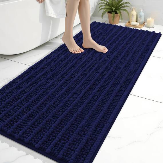Arotive Luxuriöse Chenille-Badezimmerteppichmatte, extra weich, dick, saugfähig, zottelig, rutschfest, maschinenwaschbar, trocken, Wohnzimmer und Waschküche (61x152 cm, marineblau)
