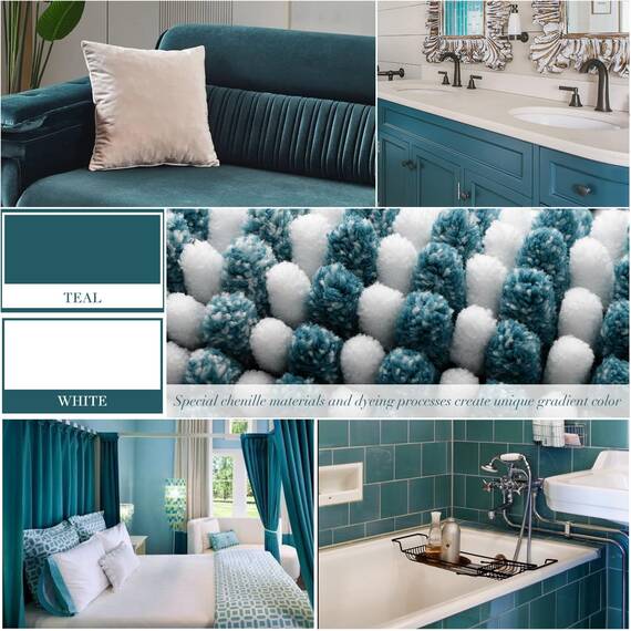 BSICPRO Badezimmerteppiche und -Matten-Sets, 2-teiliges dickes, saugfähiges Chenille-Badvorleger-Set, rutschfest, weich, zottelig, Badezimmer-Fußmatten für Badezimmer, maschinenwaschbar (Blaugrün,