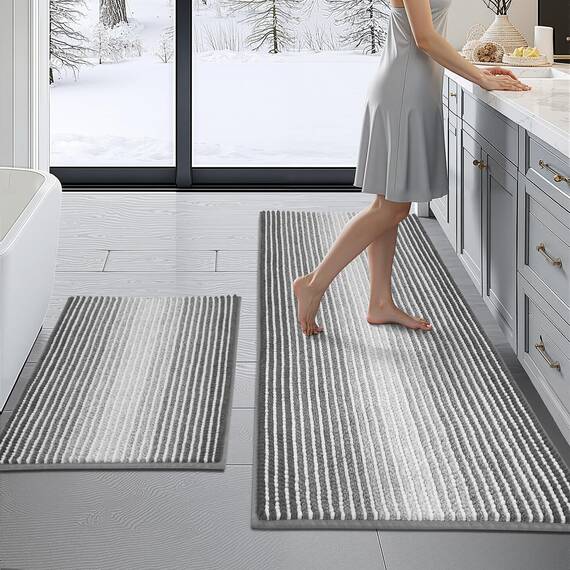 BSICPRO Badezimmerteppiche und -matten-Sets, 2-teiliges saugfähiges Chenille-Badteppich-Set, rutschfest, weich, zottelig, Badezimmer-Fußmatten für Badezimmer, maschinenwaschbar (50,8 x 119,4 cm plus