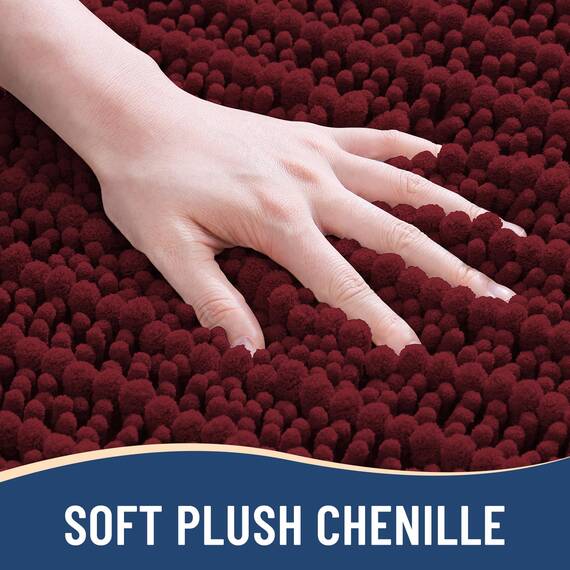 Arotive Luxuriöser Chenille-Badezimmerteppich, extra weich, dick, saugfähig, zottelig, rutschfest, maschinenwaschbar, trocken, Plüsch, Dusche und Badewanne (61 x 129 cm, Weinrot)