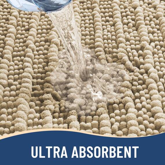 Arotive Luxuriöse Chenille-Badezimmerteppichmatte, extra weich, dick, saugfähig, zottelig, rutschfest, maschinenwaschbar, trocken, Wohnzimmer und Waschküche (61x152 cm, Beige)
