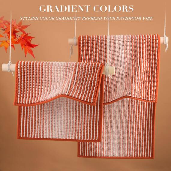 Badezimmerteppiche und -matten, 2-teiliges dickes, saugfähiges Chenille-Badvorleger-Set, rutschfest, weich, zottelig, Badezimmer-Fußmatten für Badezimmer, maschinenwaschbar (Sunset Orange, 61 x 177,8