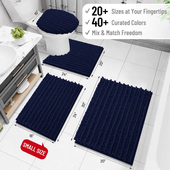 Arotive Luxuriöse Chenille-Badezimmerteppichmatte, extra weich, dick, saugfähig, zottelig, rutschfest, maschinenwaschbar, trocken, Wohnzimmer und Waschküche (61x152 cm, marineblau)