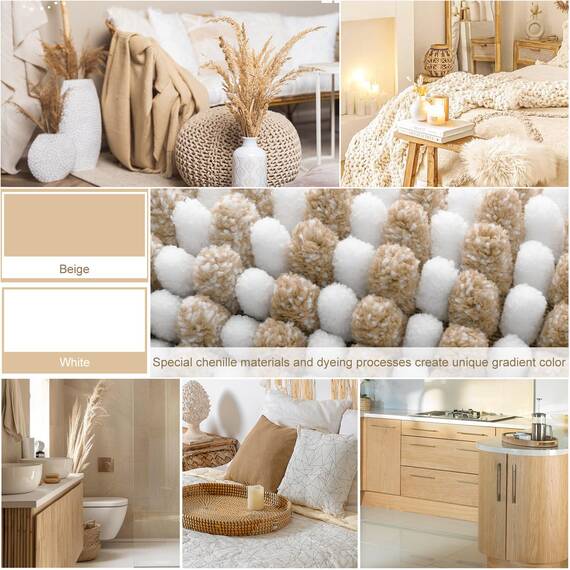 BSICPRO Badezimmerteppiche und -Matten-Sets, 2-teiliges dickes, saugfähiges Chenille-Badvorleger-Set, rutschfest, weich, zottelig, Badezimmer-Fußmatten für Badezimmer, maschinenwaschbar (Beige, 50,8 x