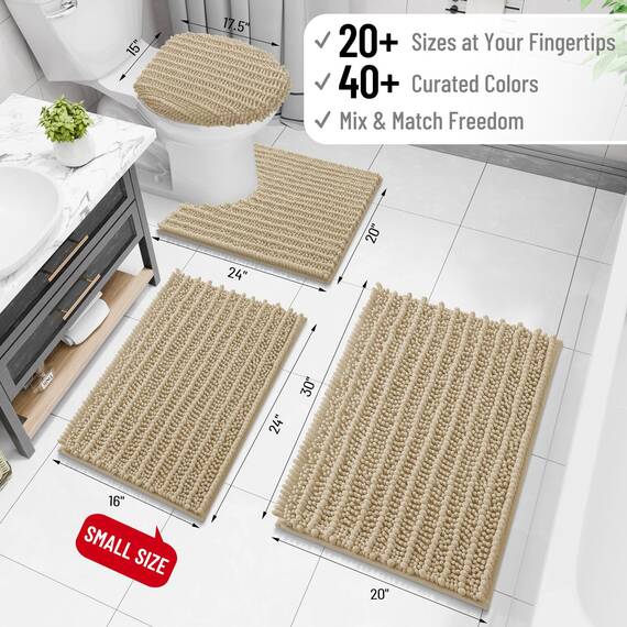 Arotive Luxuriöse Chenille-Badezimmerteppichmatte, extra weich, dick, saugfähig, zottelig, rutschfest, maschinenwaschbar, trocken, Wohnzimmer und Waschküche (61x152 cm, Beige)